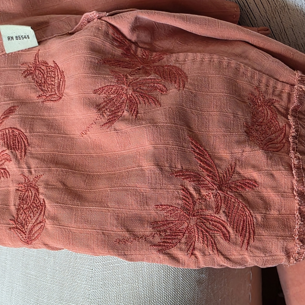 Tommy Bahama 100% Silk Orange Embroidered Pineapple Palm Tree Camp Shirt - M - Picture 11 of 13